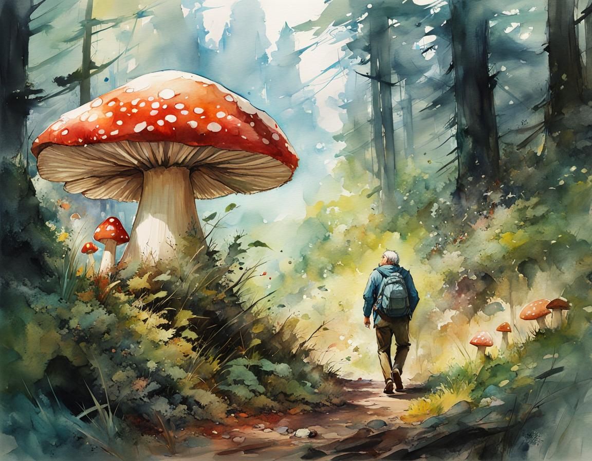 David Attenborough and Toadstool in Watercolor Manga
