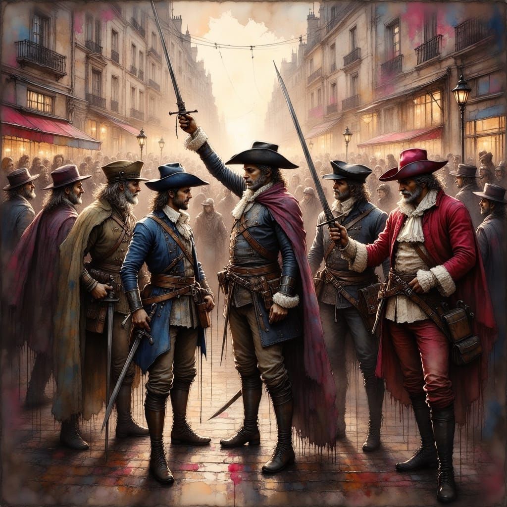The Three Musketeers and d'Artagnan Ready for Battle