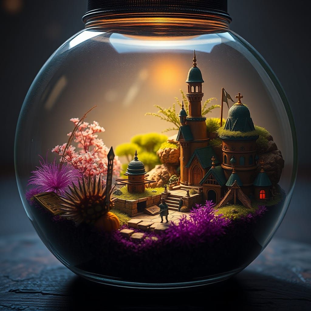 Miniature Fantasy Worlds in Glass Terrariums