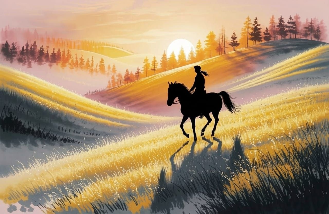 Riders of Rohan in Spring Sunset Ink Painting