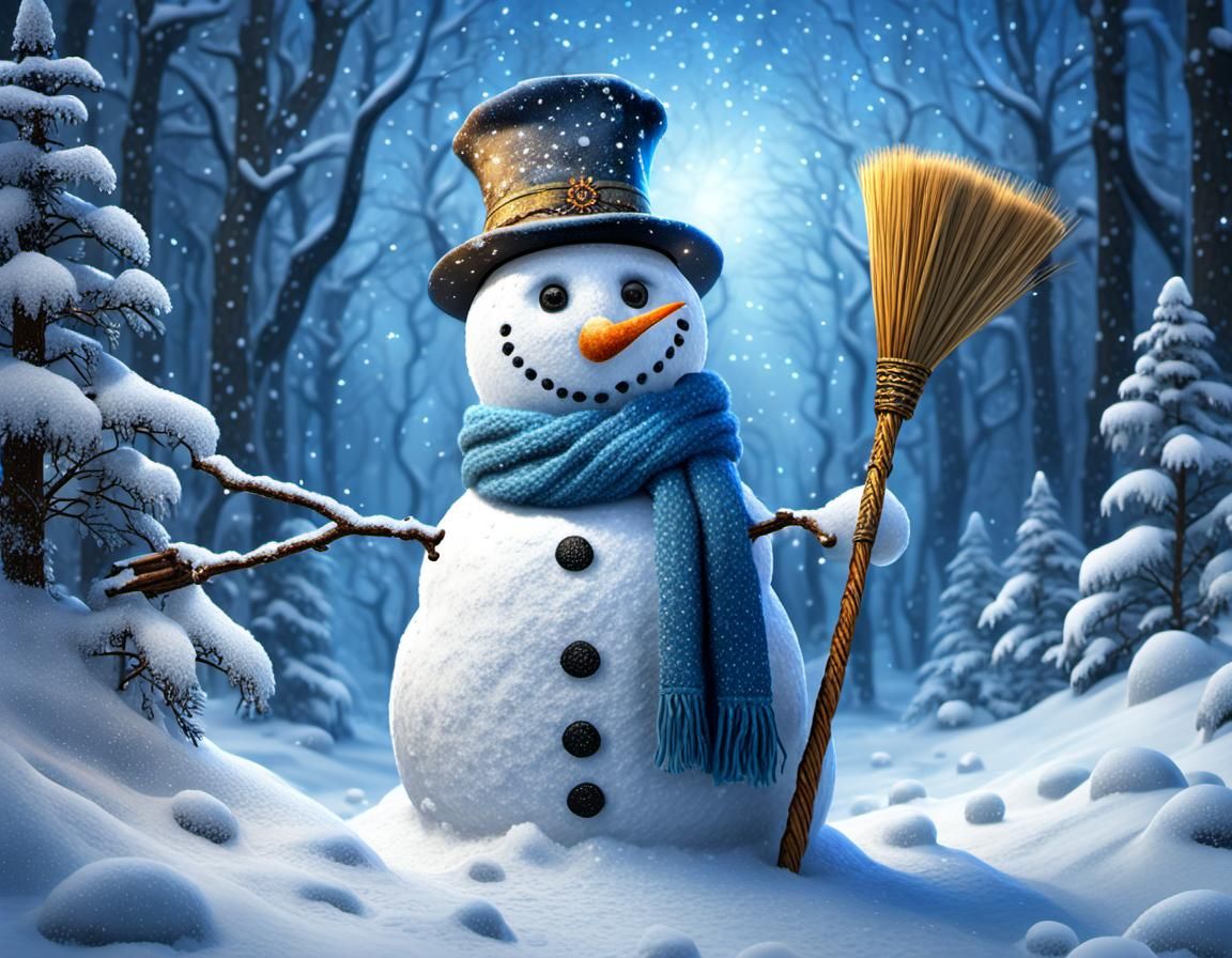Snowman in Snowy Forest: Whimsical Matte Painting