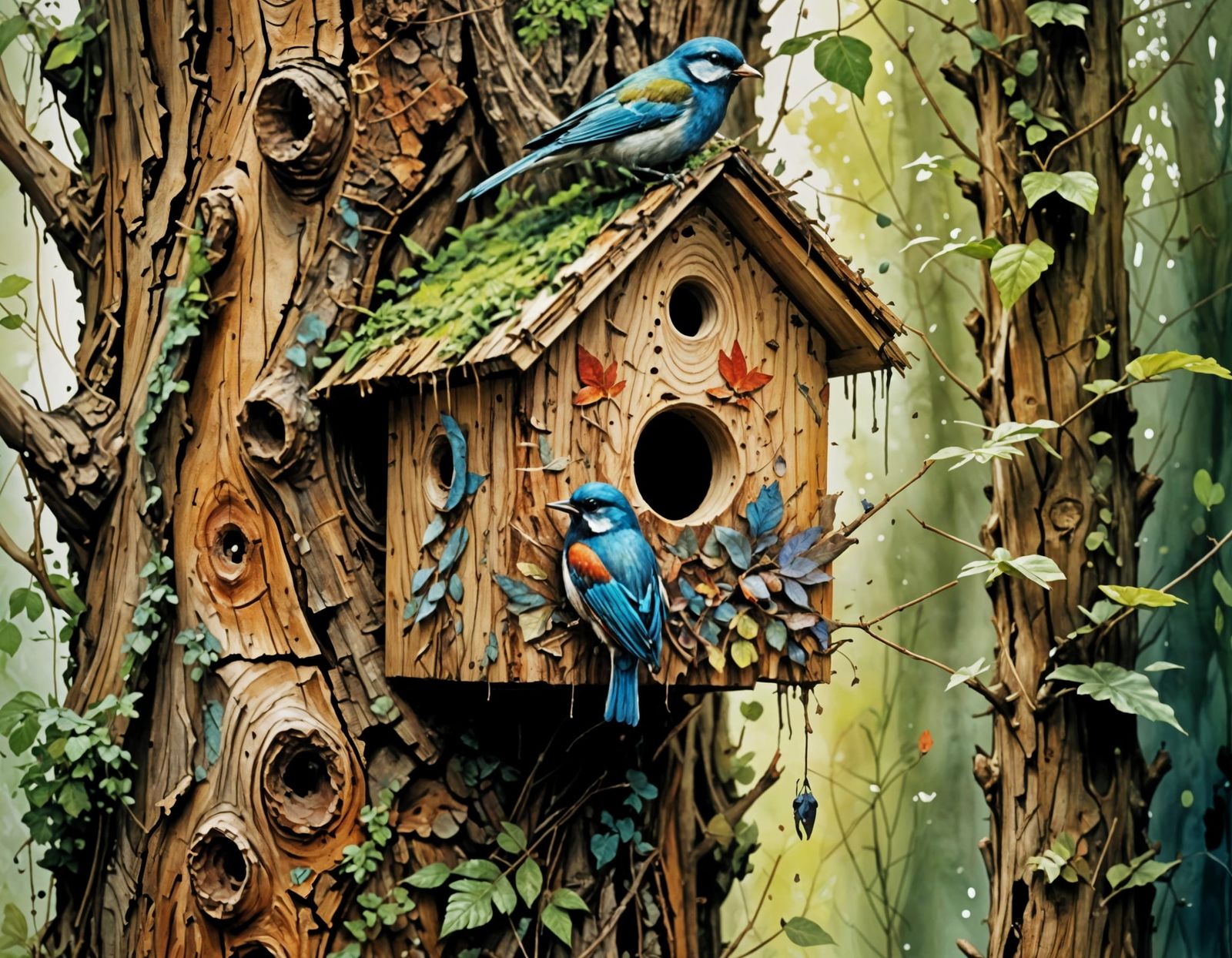 Magical Birdhouse Watercolour Painting with Expressive Brush...