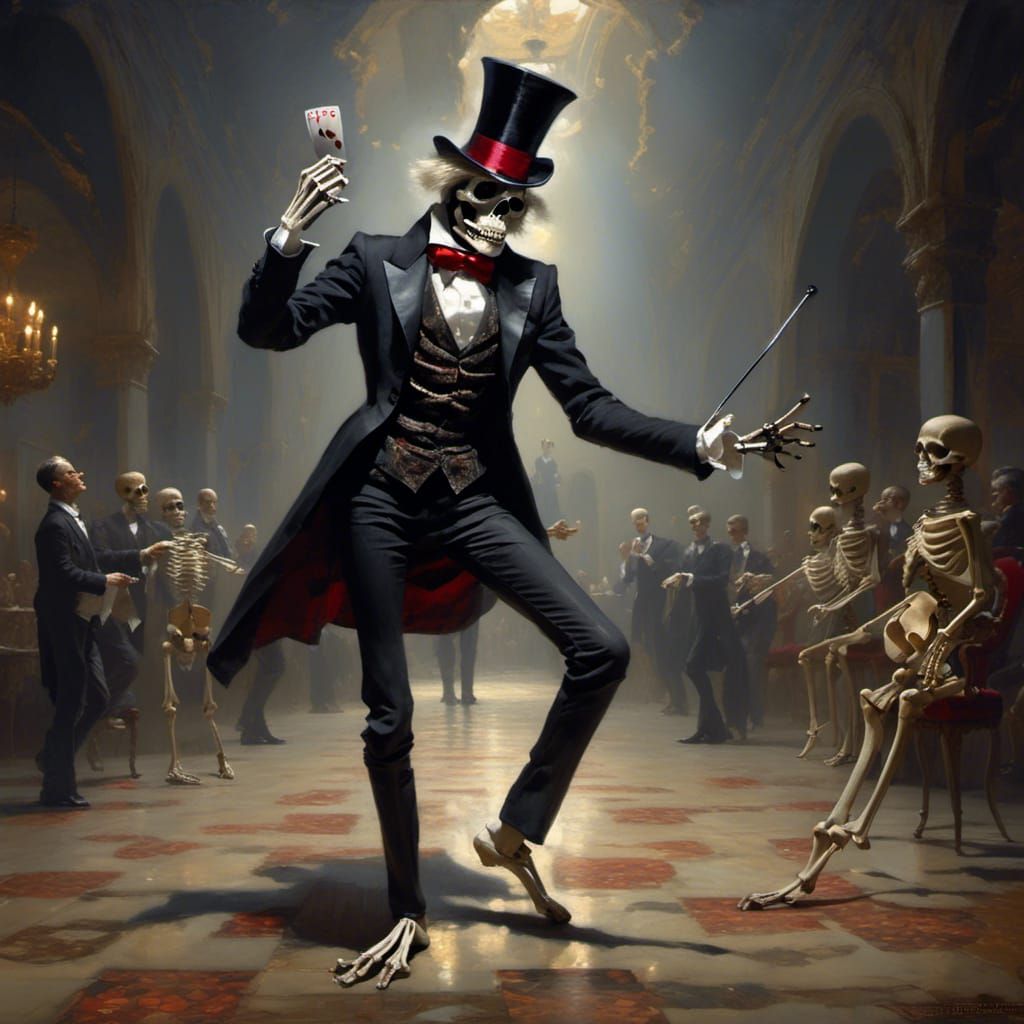 Danse Macabre Skeleton Magician Stepping Out of Card