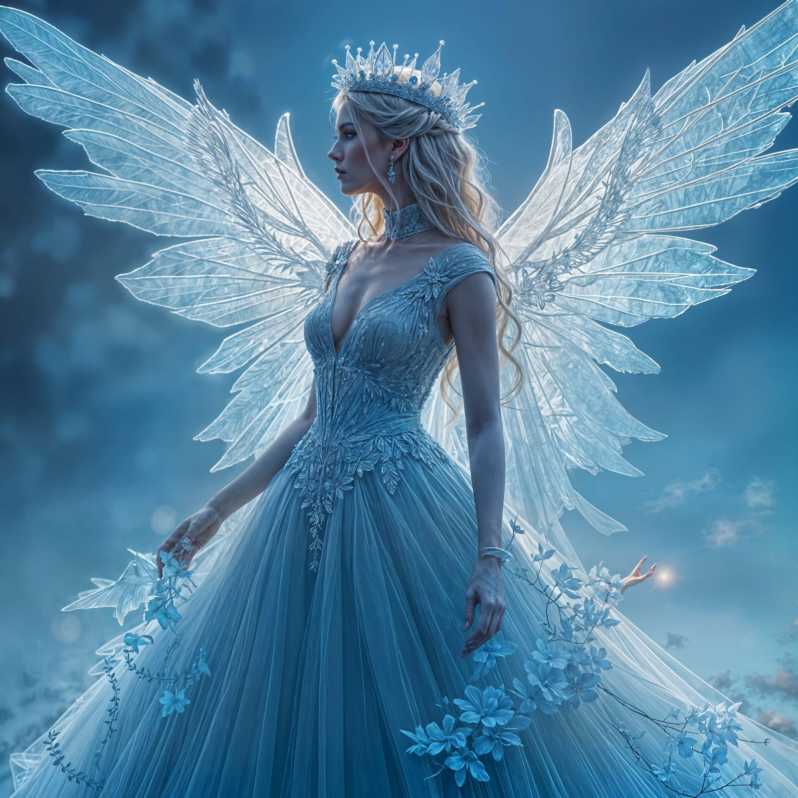 Ethereal Faerie Queen in Regal Blue Dusk Attire