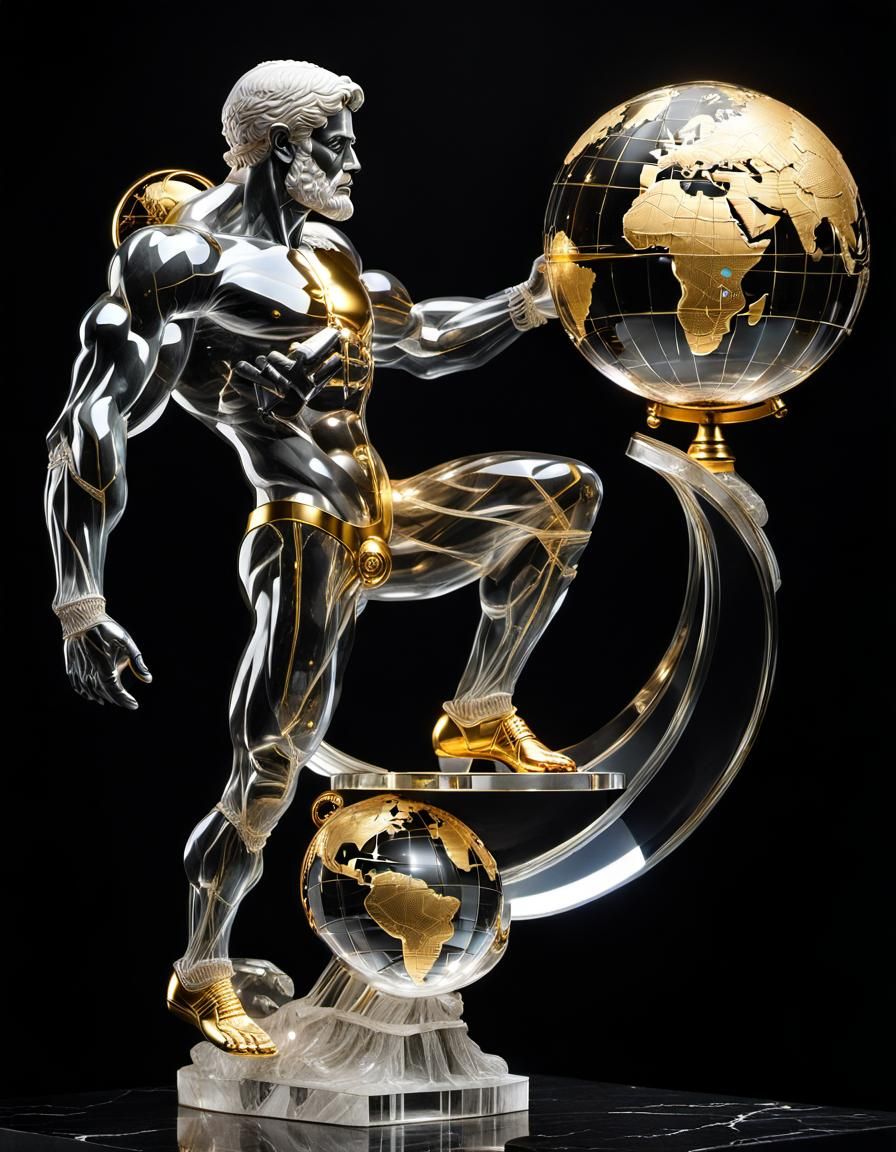 Crystal Atlas Holding Gold Globe in Art Deco