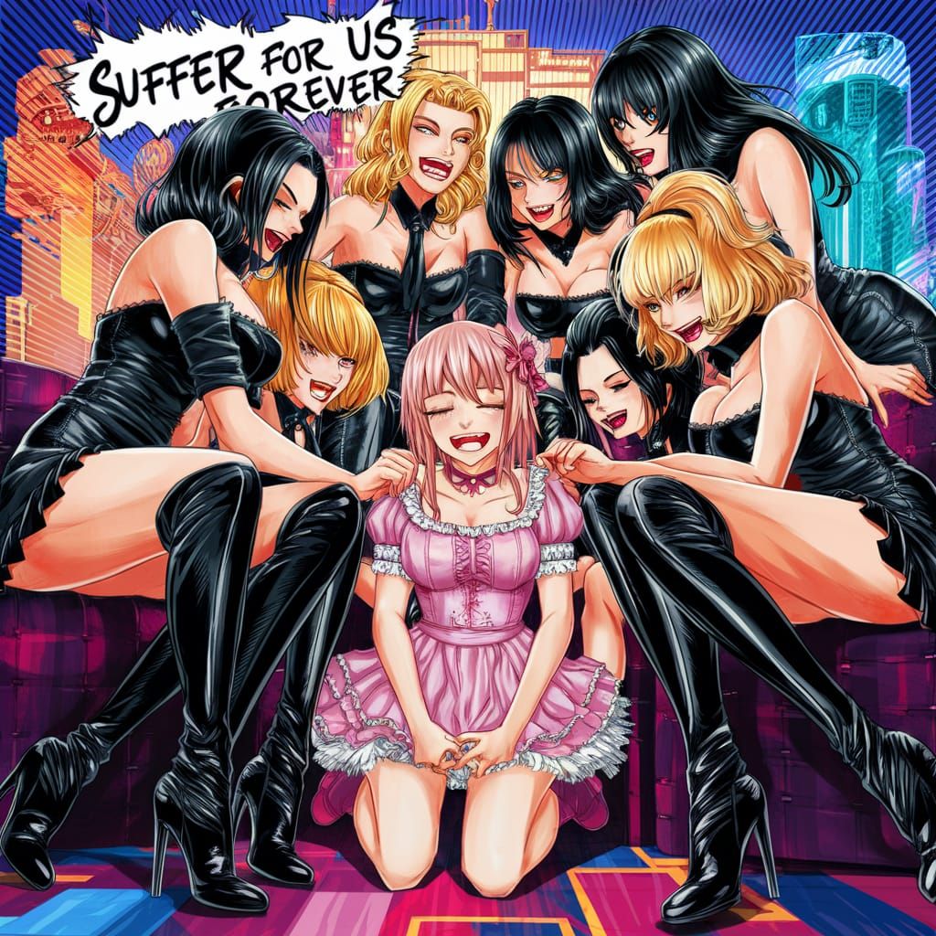 Provocative Anime Scene: Leather and Cityscape