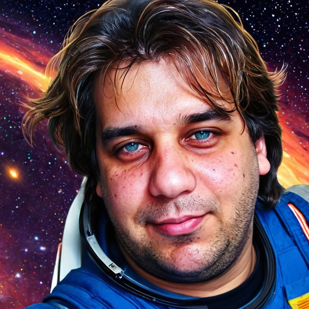 Astronaut Portrait Before Swirling Galaxies in Anime Style