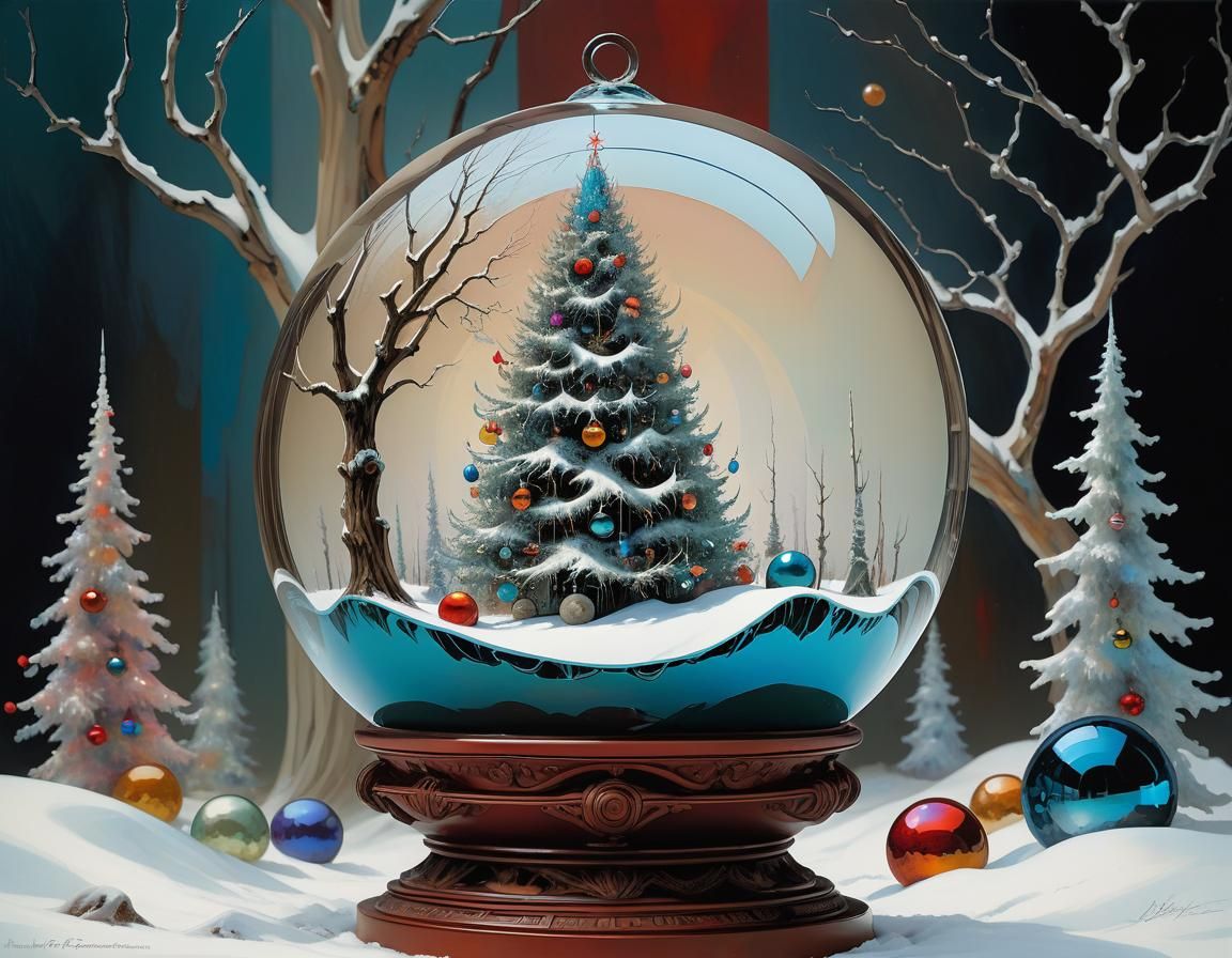 Christmas Tree with Crystal Ball Ornaments