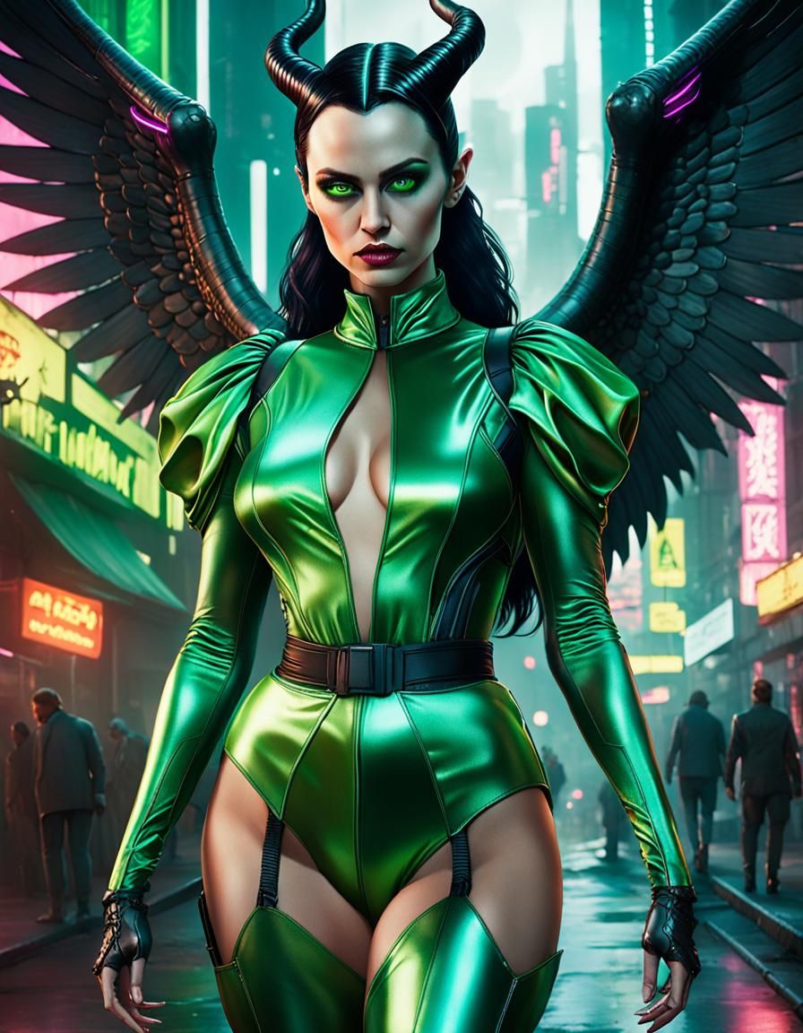 Cyberpunk Maleficent with Neon Accents