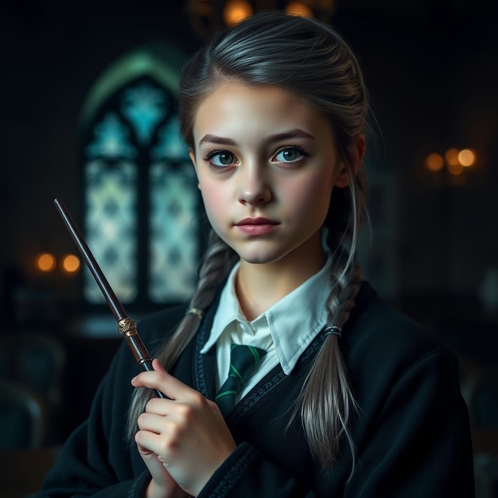 Slytherin Student Portrait in Common Room