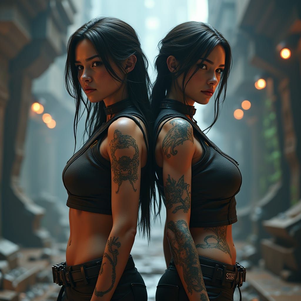 Sisters Stand United in Futuristic Sci-Fi Landscape