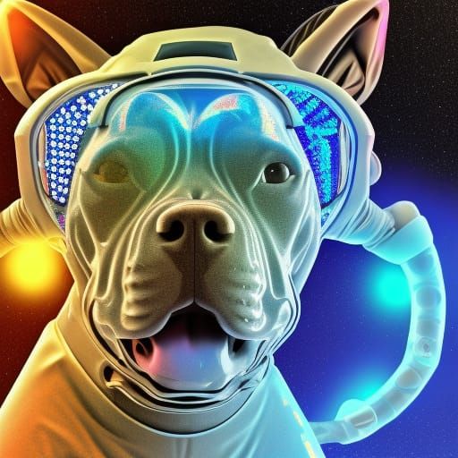 Crystal Pit Bull Astronaut in Dark Fantasy Style