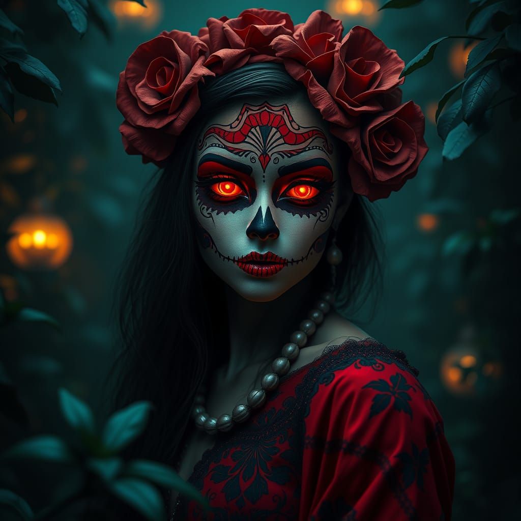 Mystical Sugar Skull Goddess in Fantasy Art Style