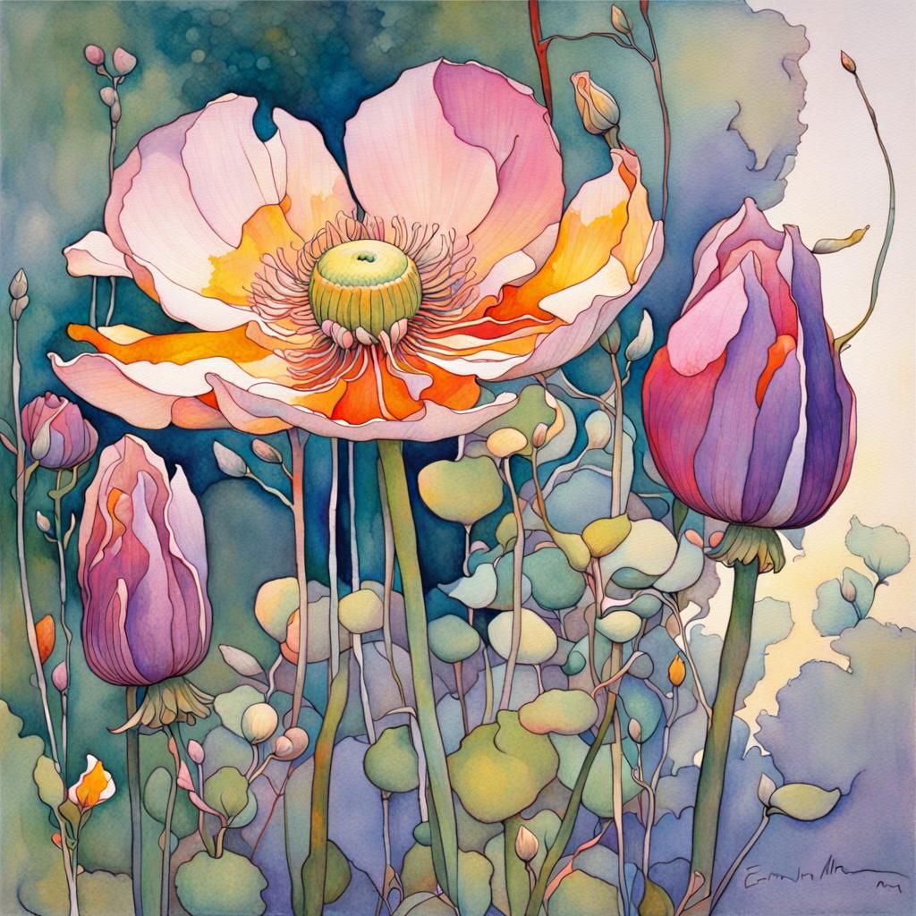 Gorgeous Flower in Watercolor and Oil Painting Style