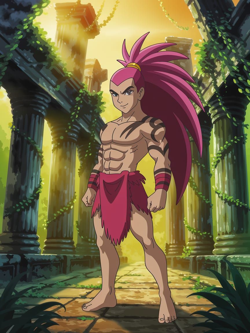 Tribal Hero in Ancient Jungle Ruins