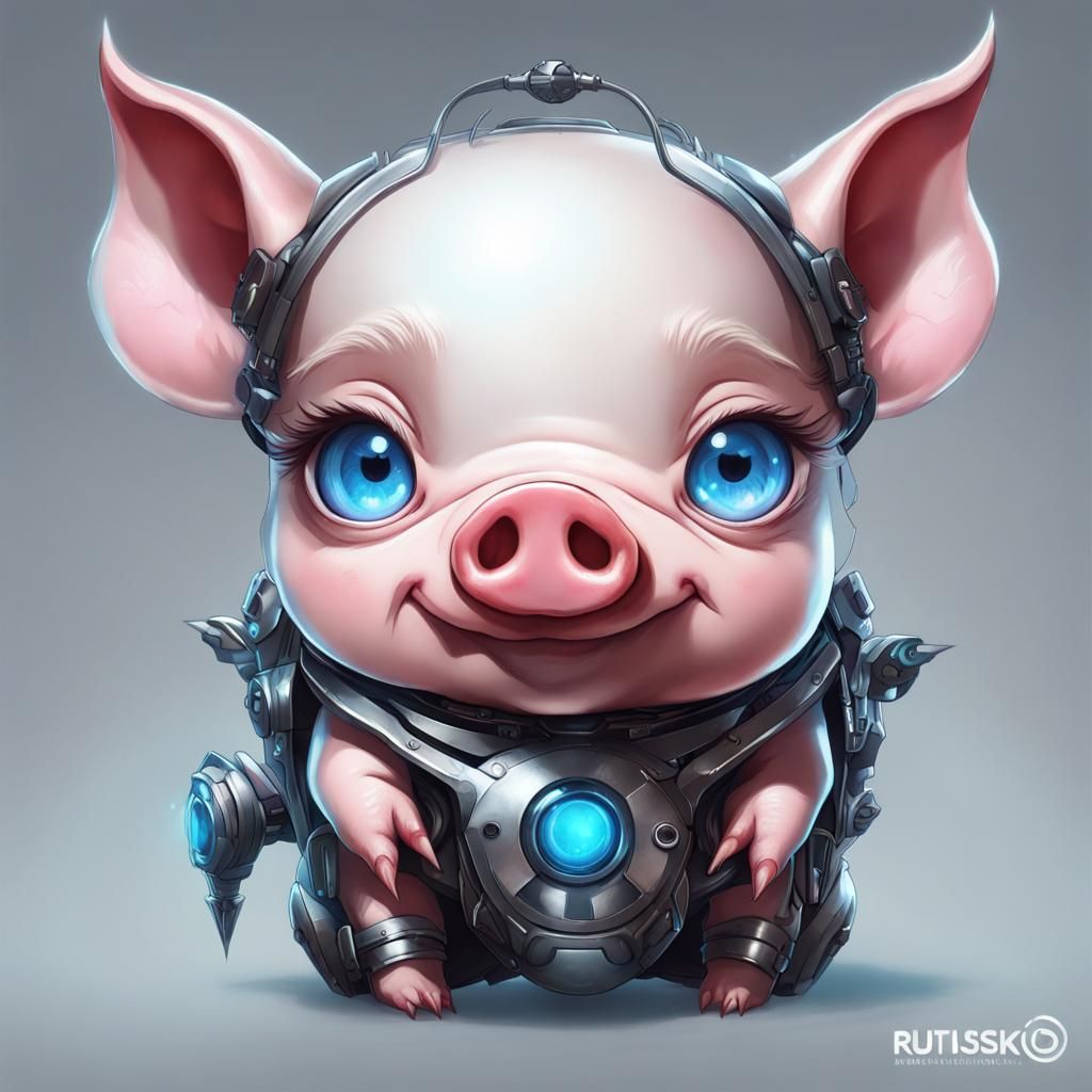Cybernetic Pig-Baby Demon in Digital Painting Style