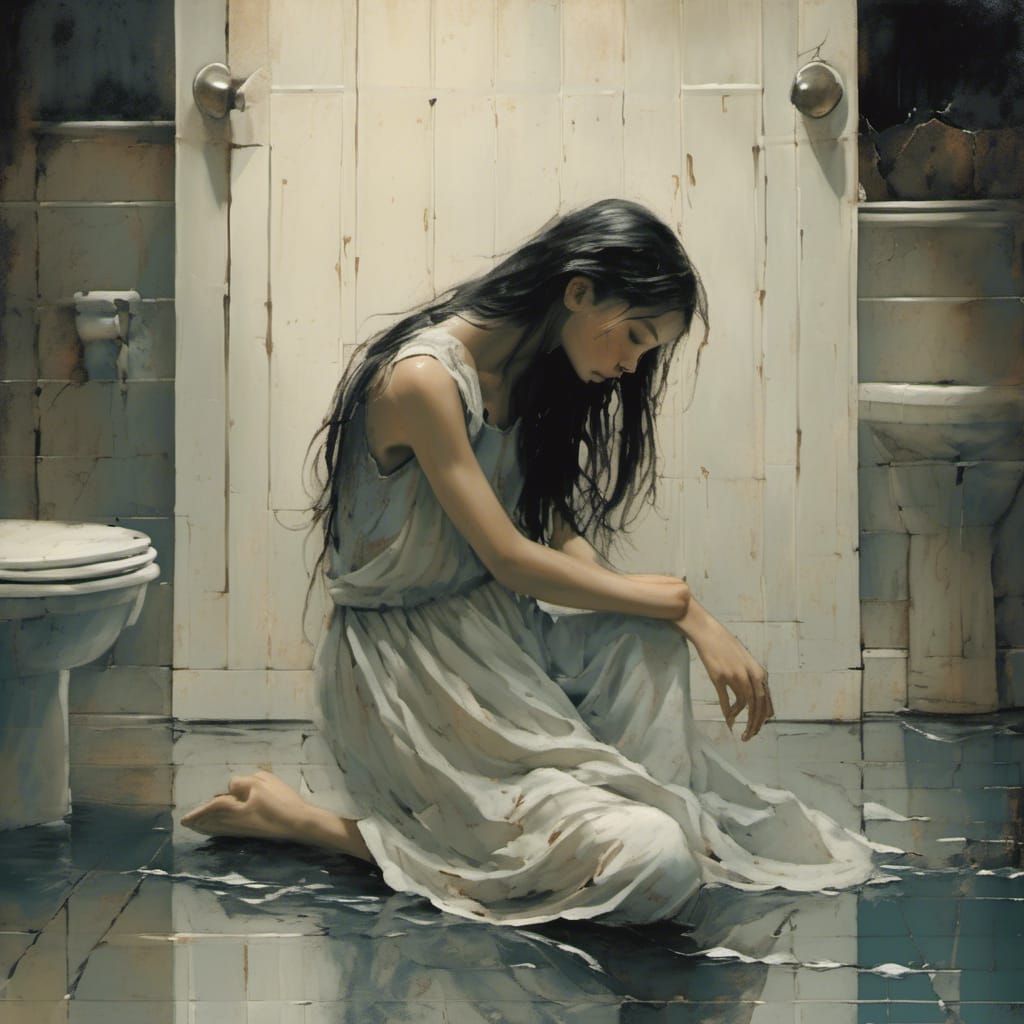 Melancholy Woman in Alphonse Mucha Style