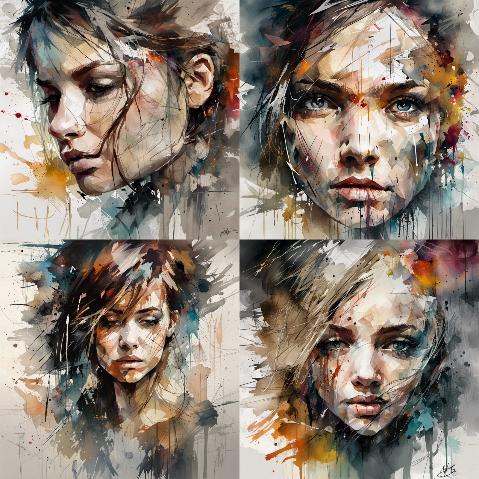 Abstract Watercolor Painting in Mixed Media Style