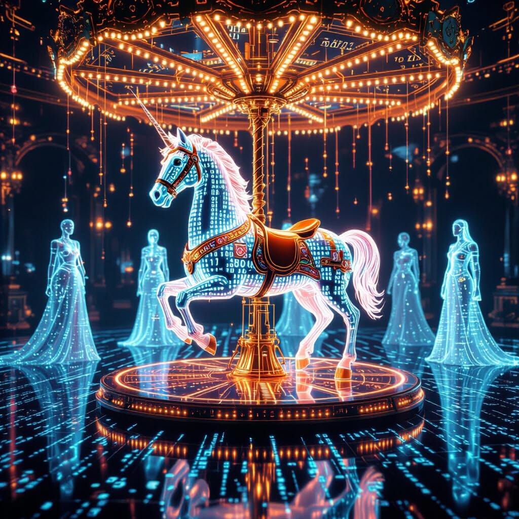 Digital Ballroom Carousel Horse Made of Binary Code