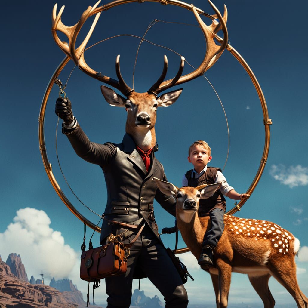Steampunk Boy With Flying Deer and Hula Hoop