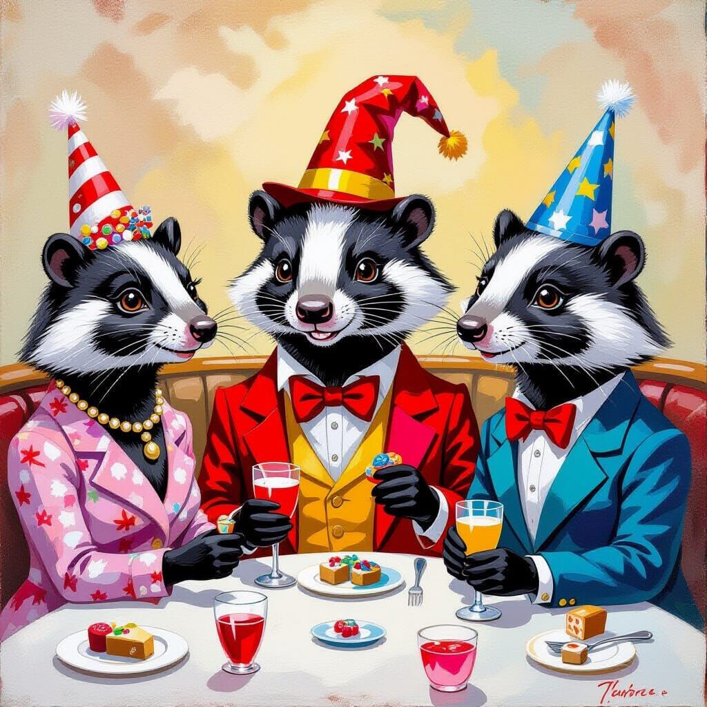 Skunk Attends Party in Gouache Style