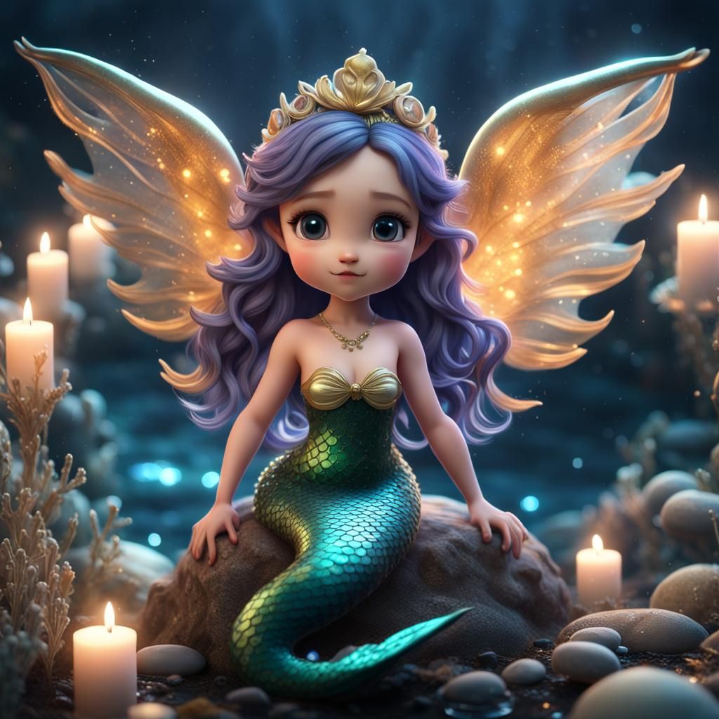 Hyperrealistic Mermaid Chibi with Moonlit Tiara