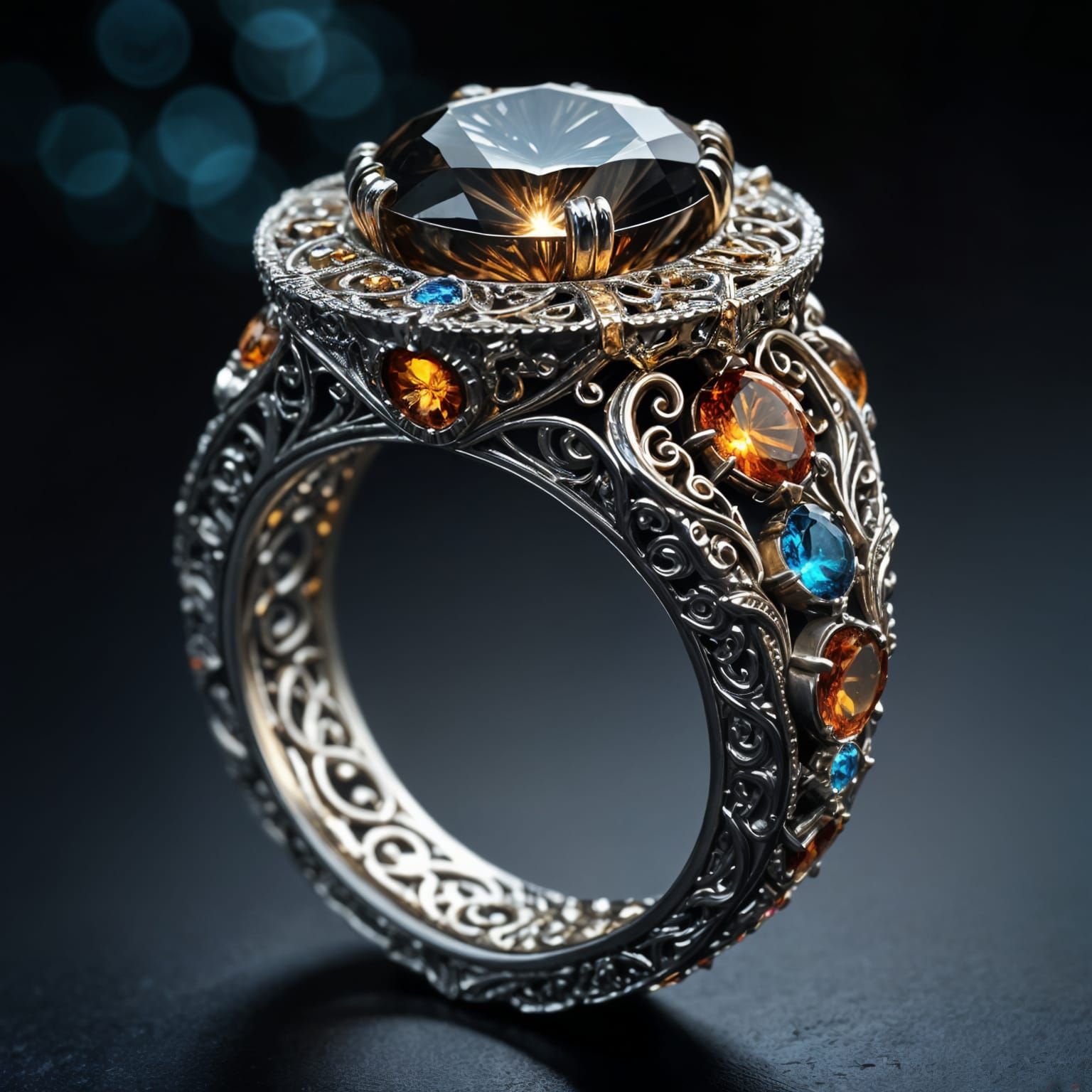 Ethereal Silver Ring in Intricate Fantasy Style