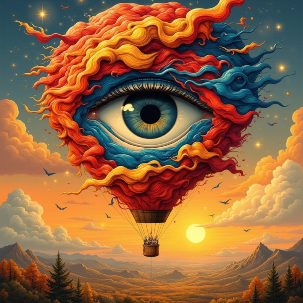Surreal Eye Hot Air Balloon at Dramatic Sunset