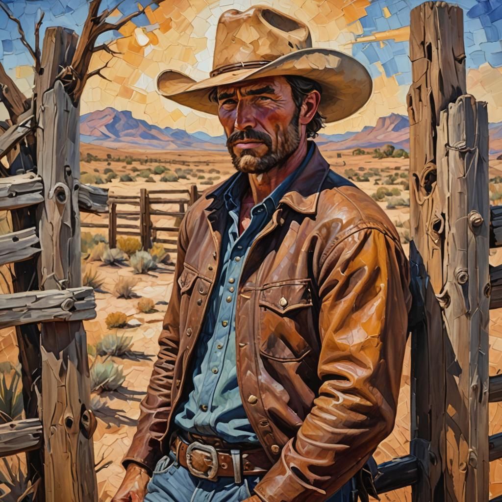 Cowboy in Desert Landscape as Oil Painting