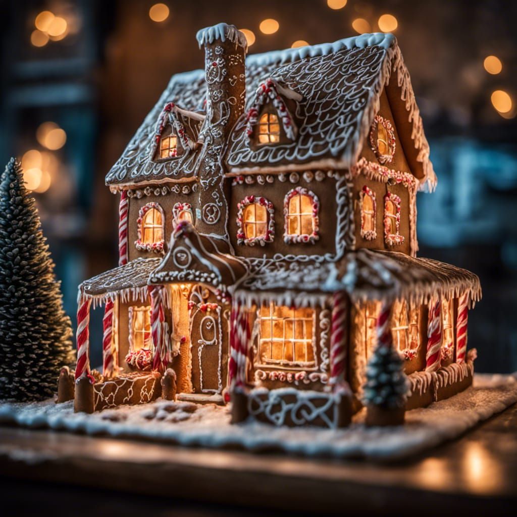 Hyperrealistic Gingerbread House with Intricate Details