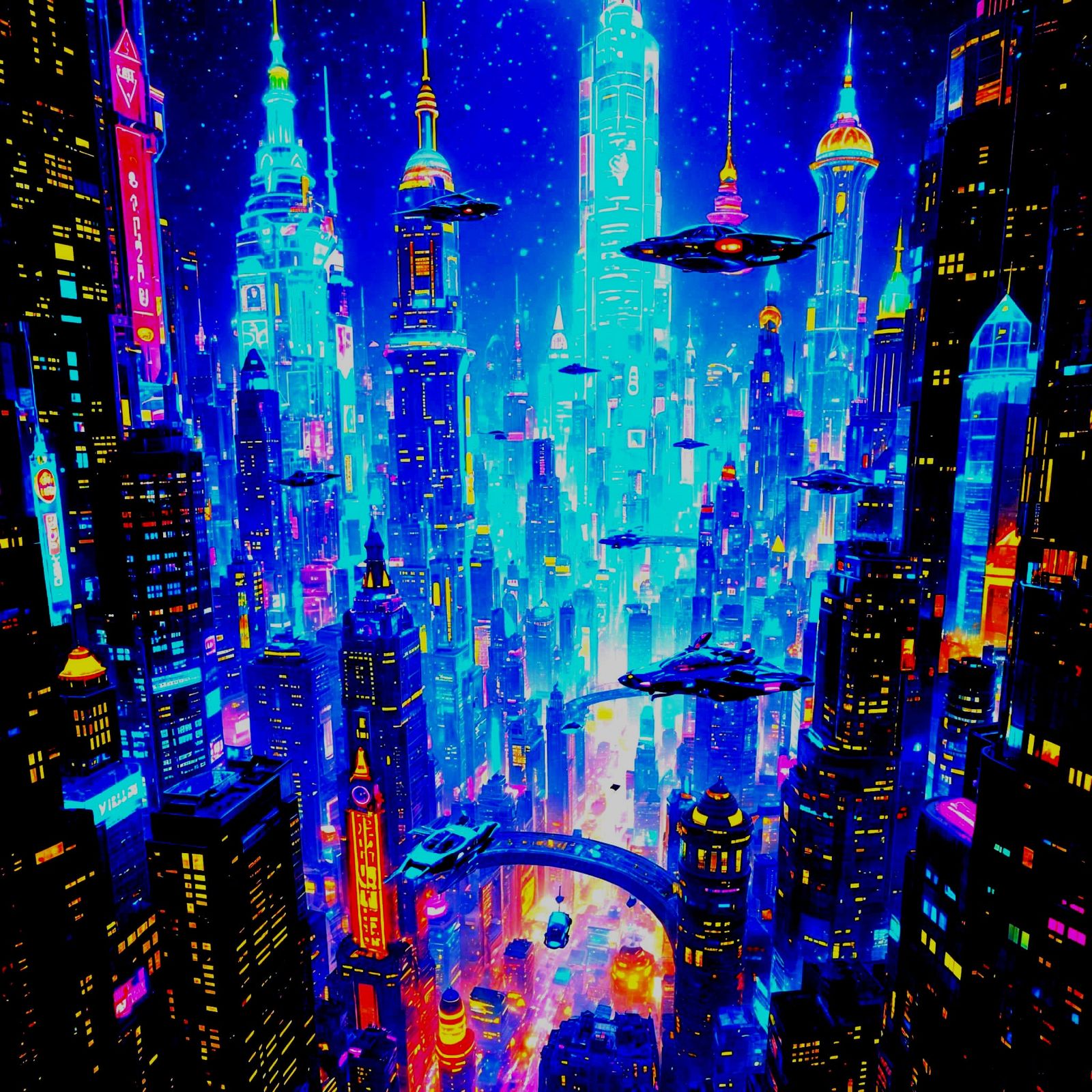Futuristic Cityscape of Iridescent Sea Glass Towers