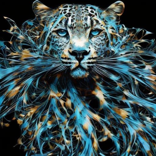 Adorable Chibi Leopard Portrait in Inkblot Style