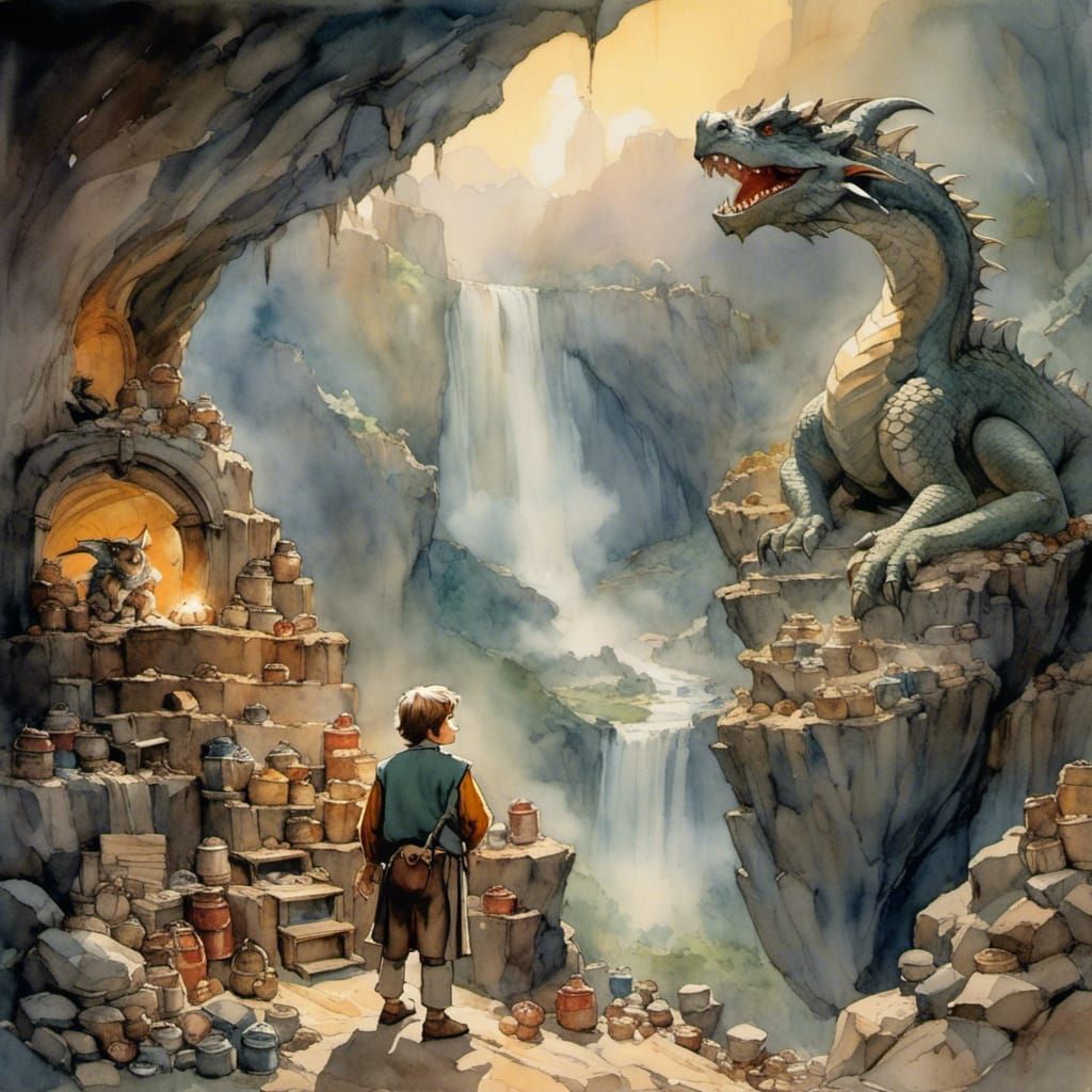 Bilbo Confronts Smaug in Dragon's Cave