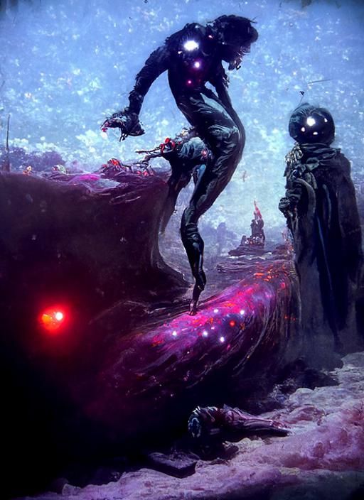 Cosmic Being Escaping Dying Universe in Anime Horror Style