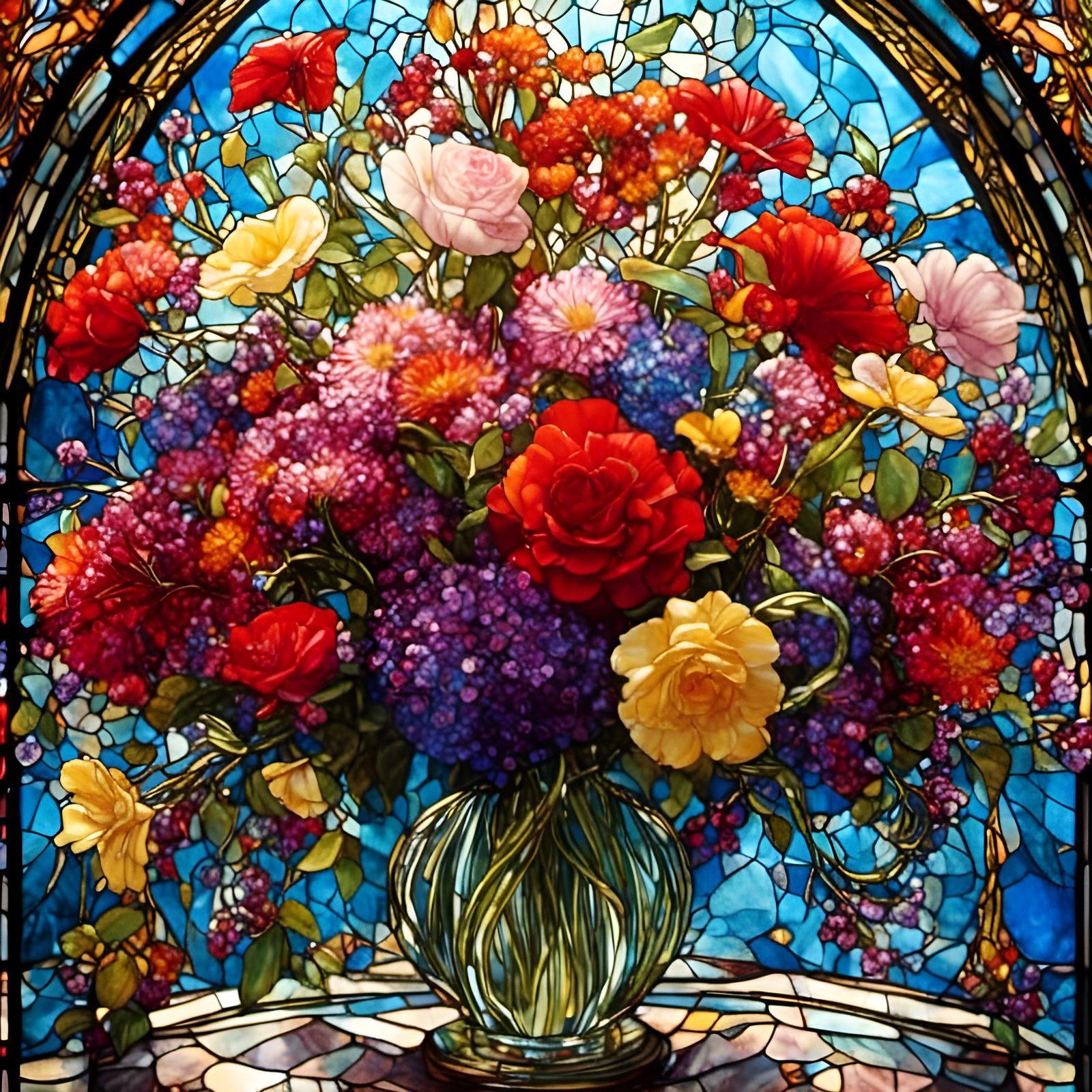 Stunning Vivid Rainbow Flower Bouquet in Crystal Vase