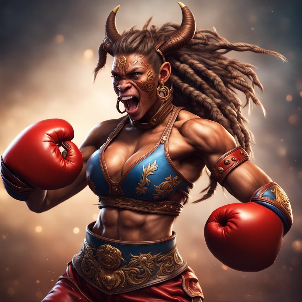 Muscular Tauren Boxer in Pop Art Style