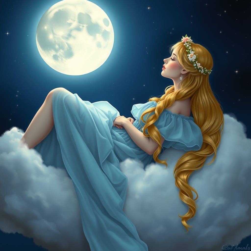 Ethereal Goddess on a Celestial Cloud