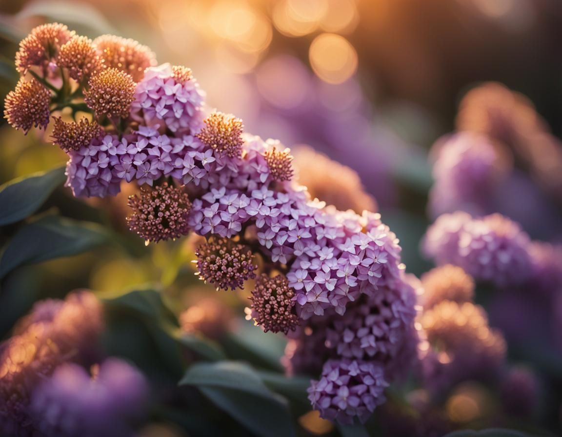 Macro Photograph of Buddleia Flowers in Golden Light