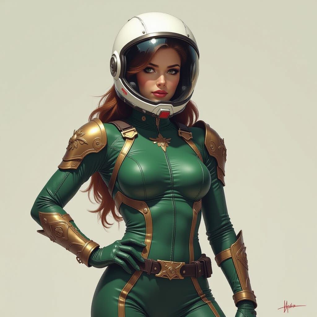 Elven Woman in Spacesuit, Oil Painting Style