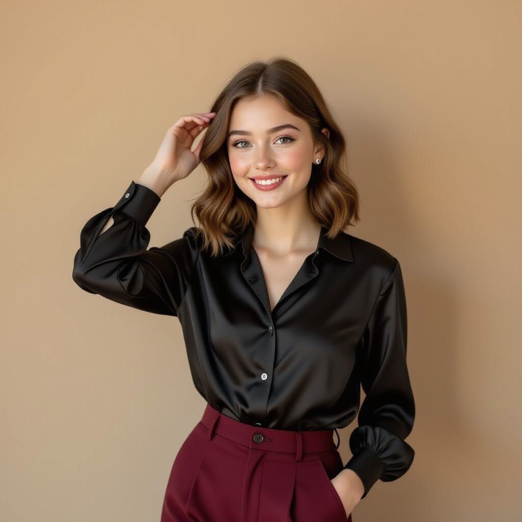 French Girl Posing in Office, Watercolor Style