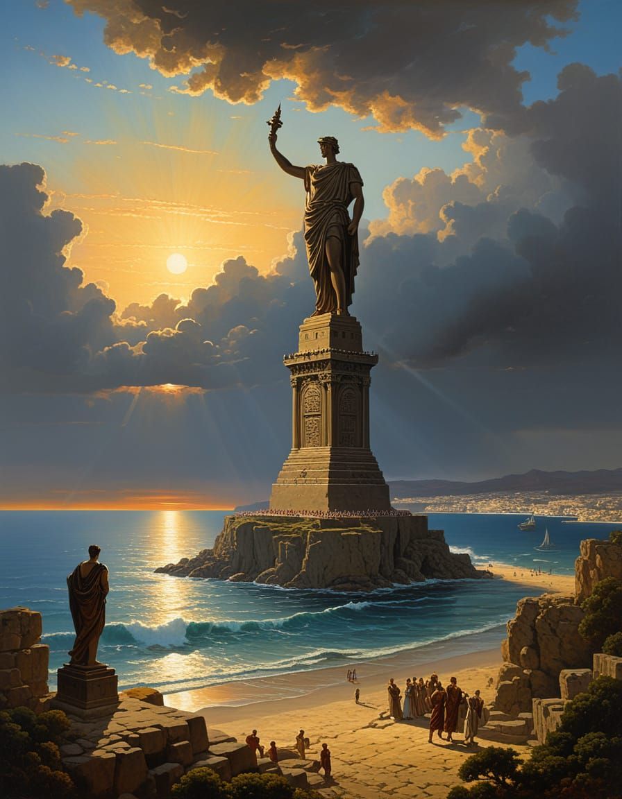 Dramatic Landscape Painting of the Colossus at Rhodes
