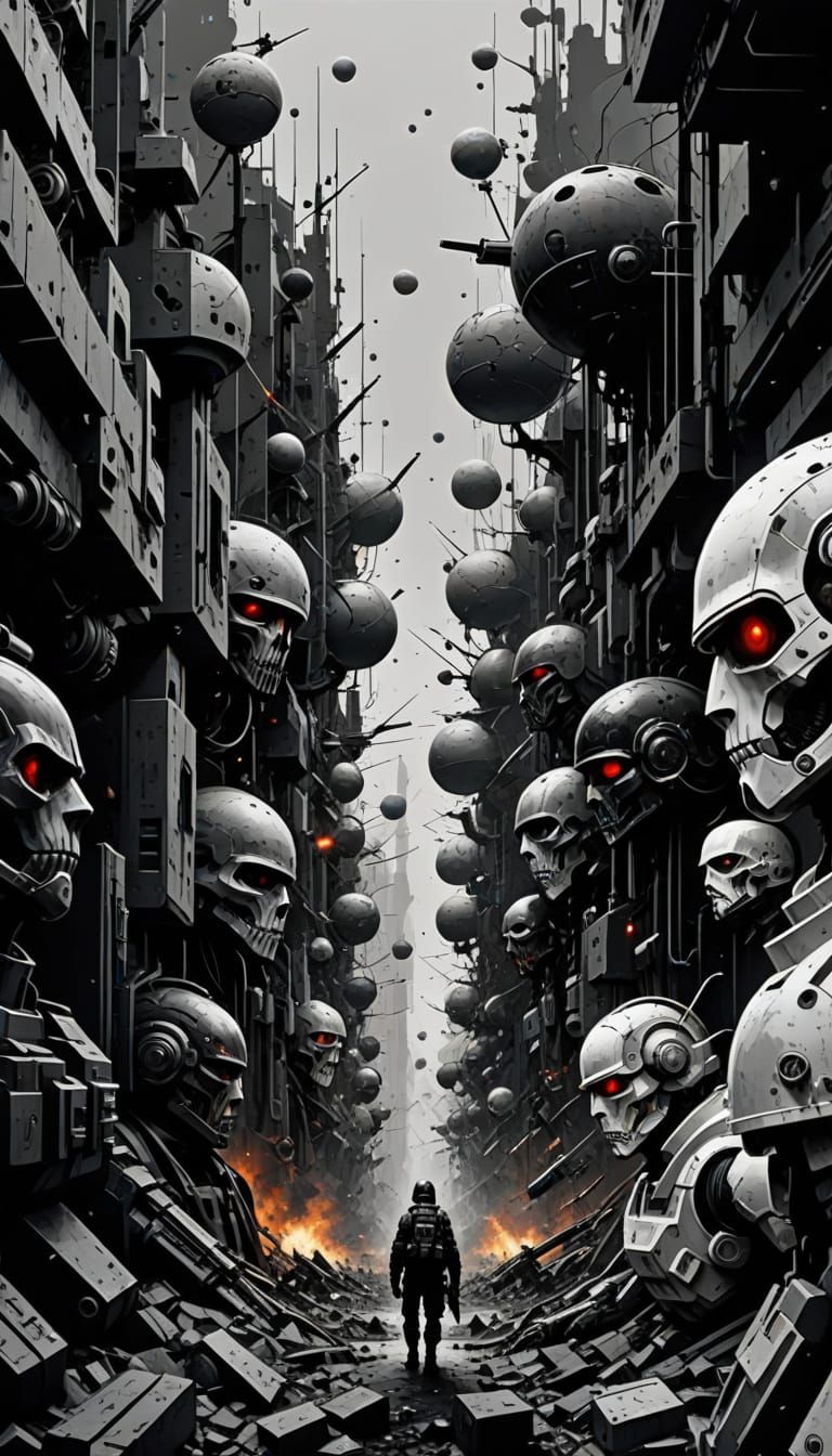 Abstract Fantasy Collage in Black, White, and Gray