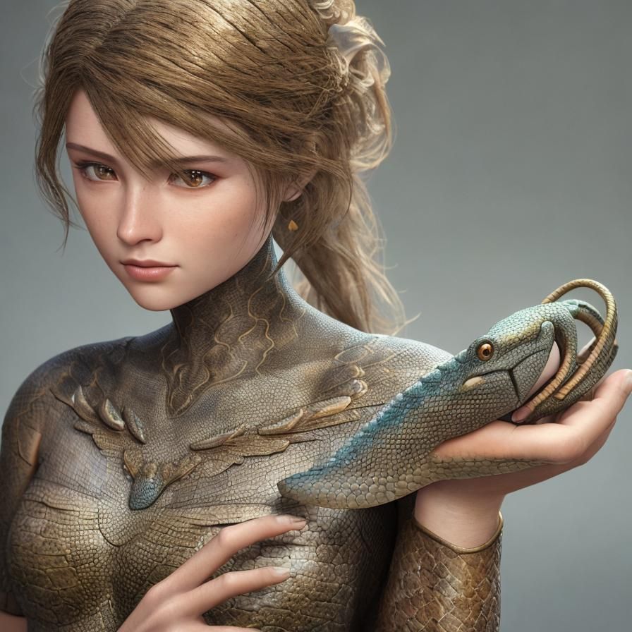 Girl with Pet Snake in Realistic 3D Art