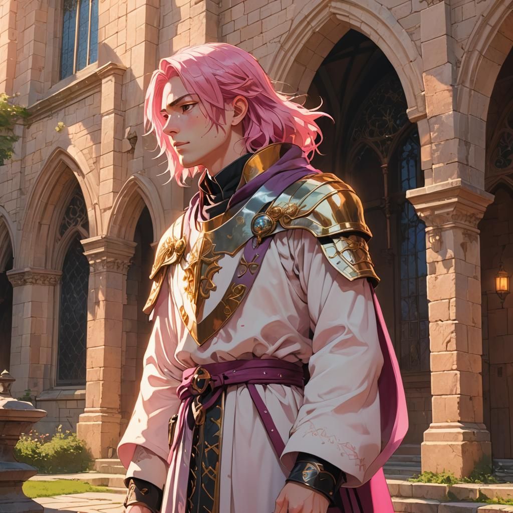 Anime Cleric in Chapel Yard: Studio Trigger Style