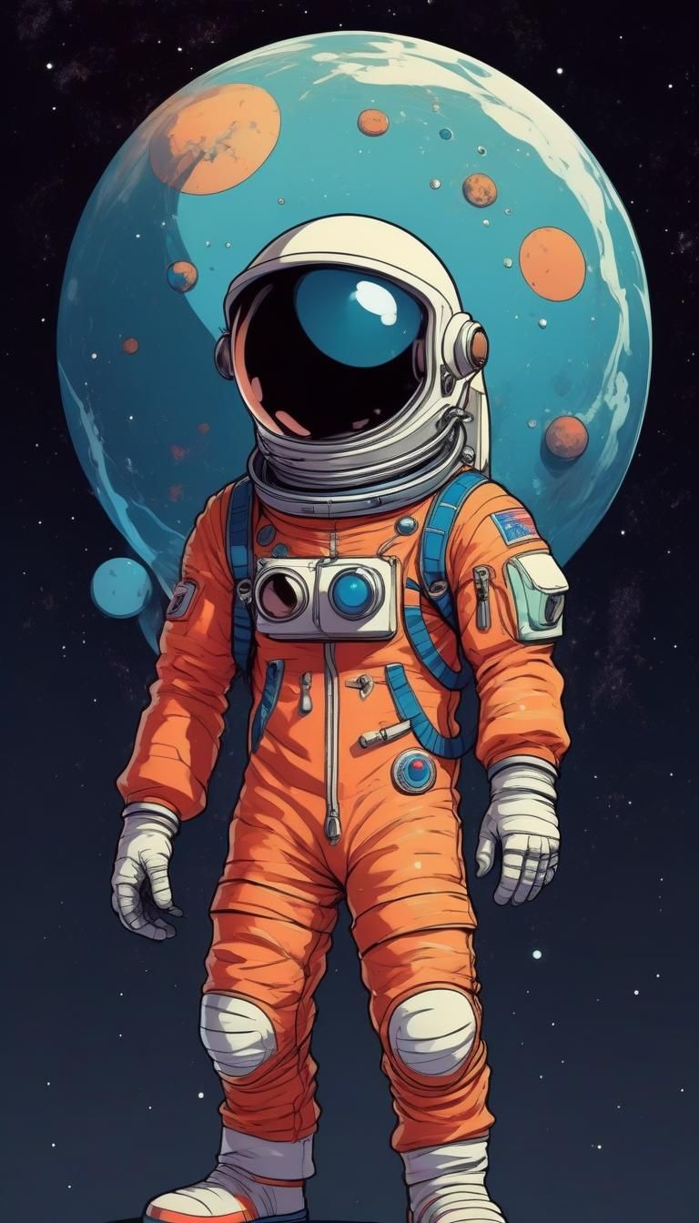 Retro Anime Astronaut in Jamie Hewlett Style