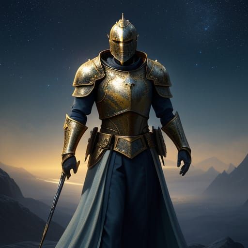Knight in Shining Armor Under Starry Skies