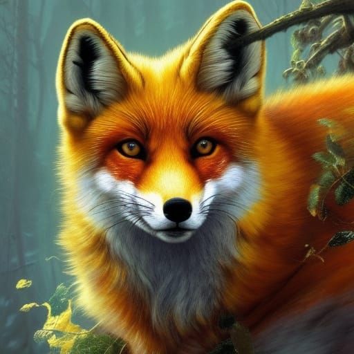 Living Gold Fox Portrait in Hyperdetailed Style