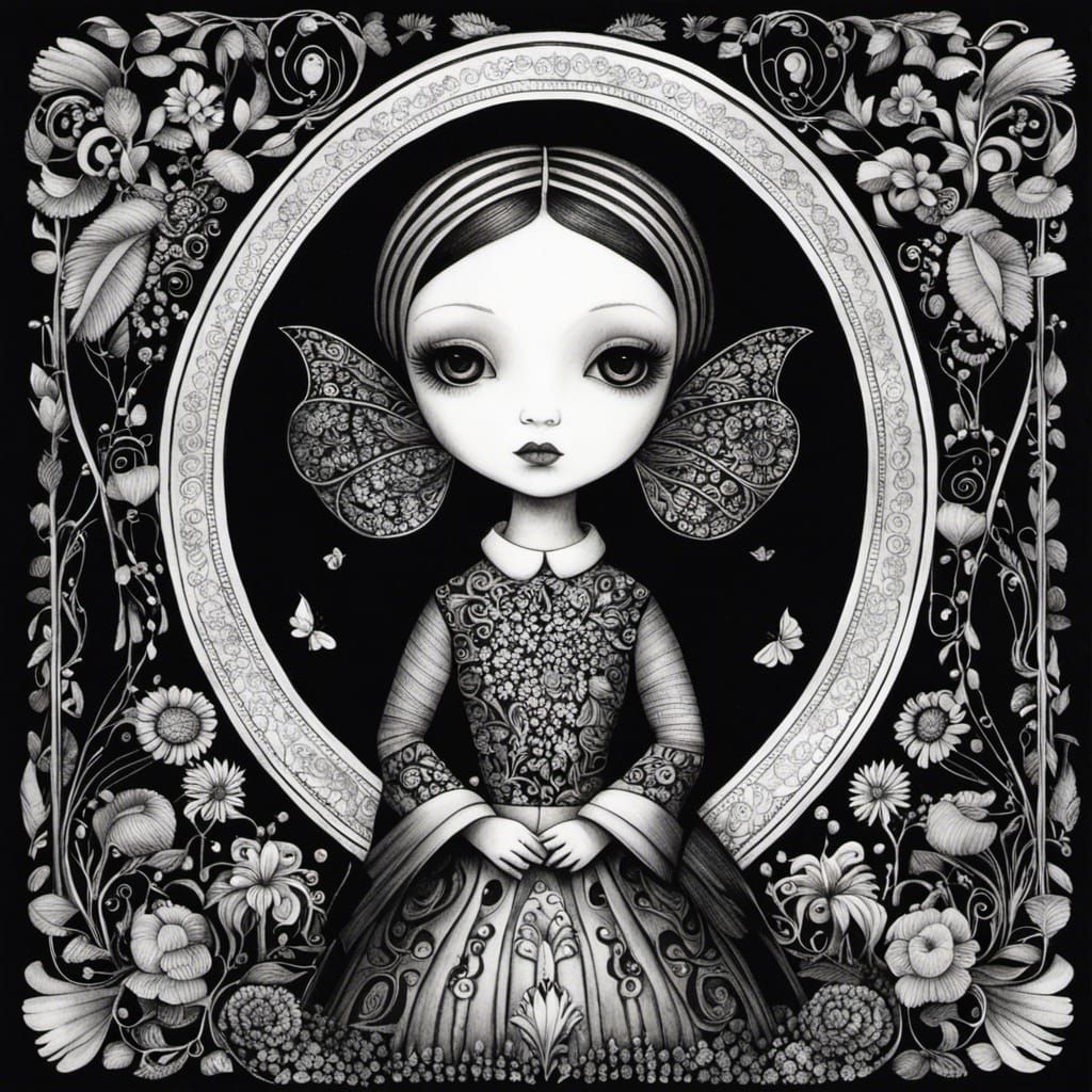 Monochrome Ink Drawing of a Doll