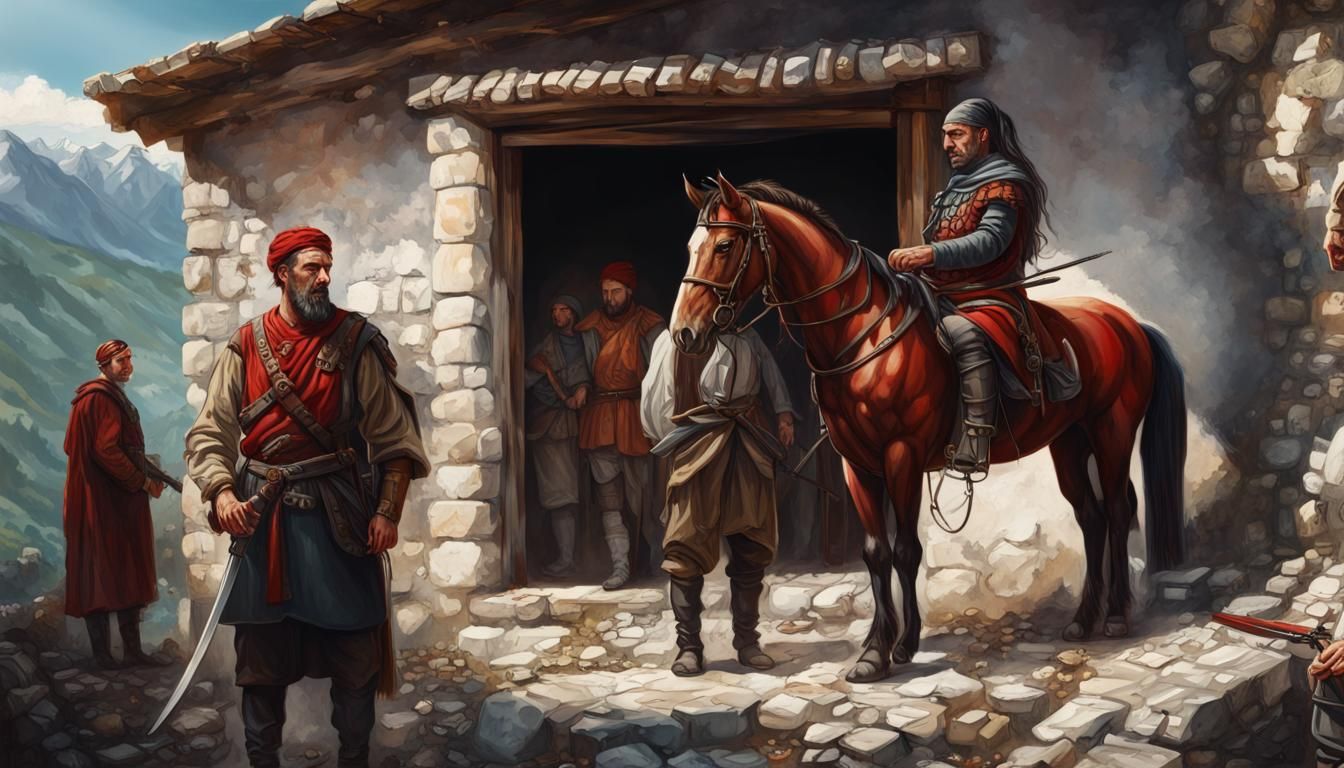 Albanian Warriors Preparing for War: Hyperrealistic Art