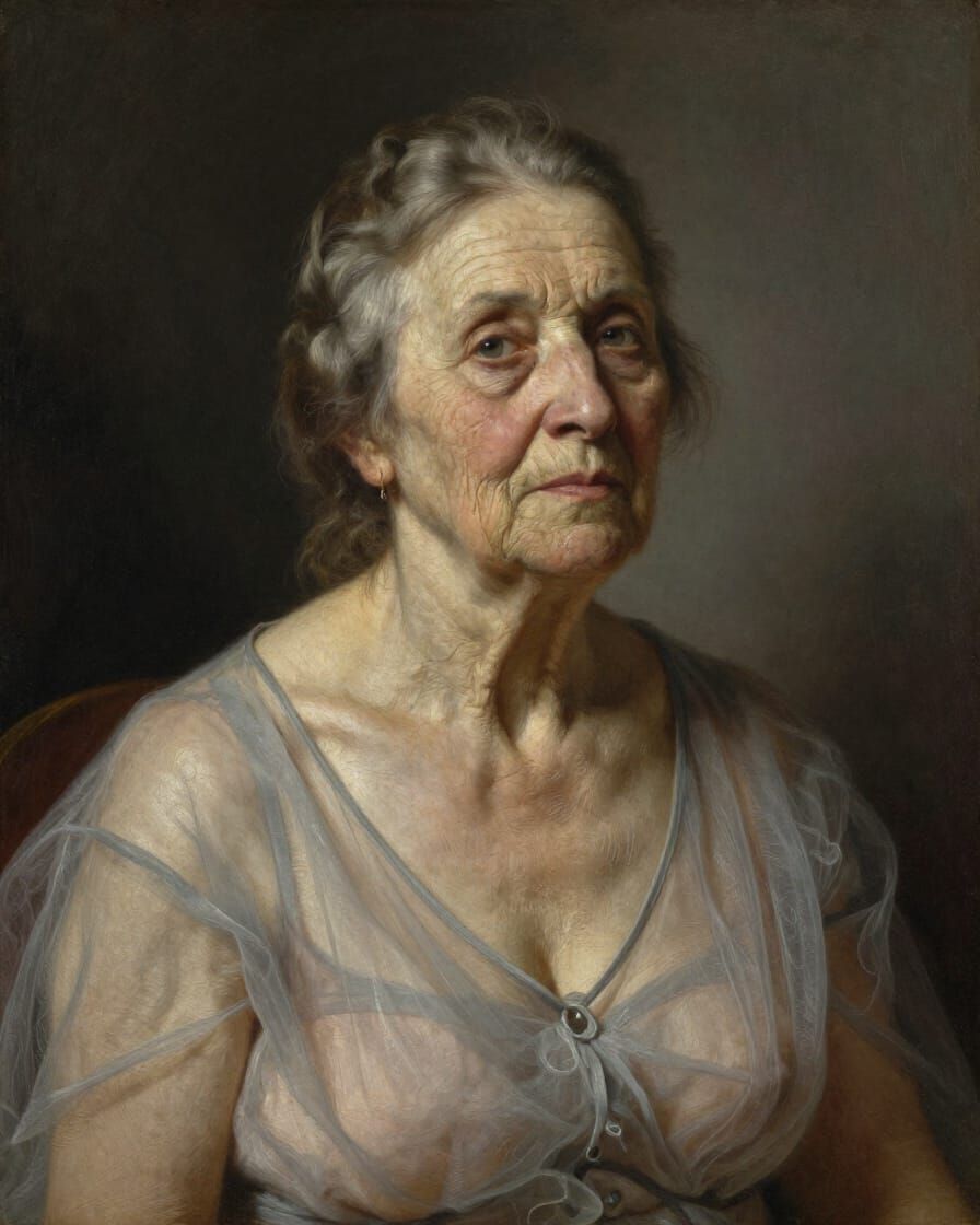 90-Year-Old Woman in Oil Painting Style